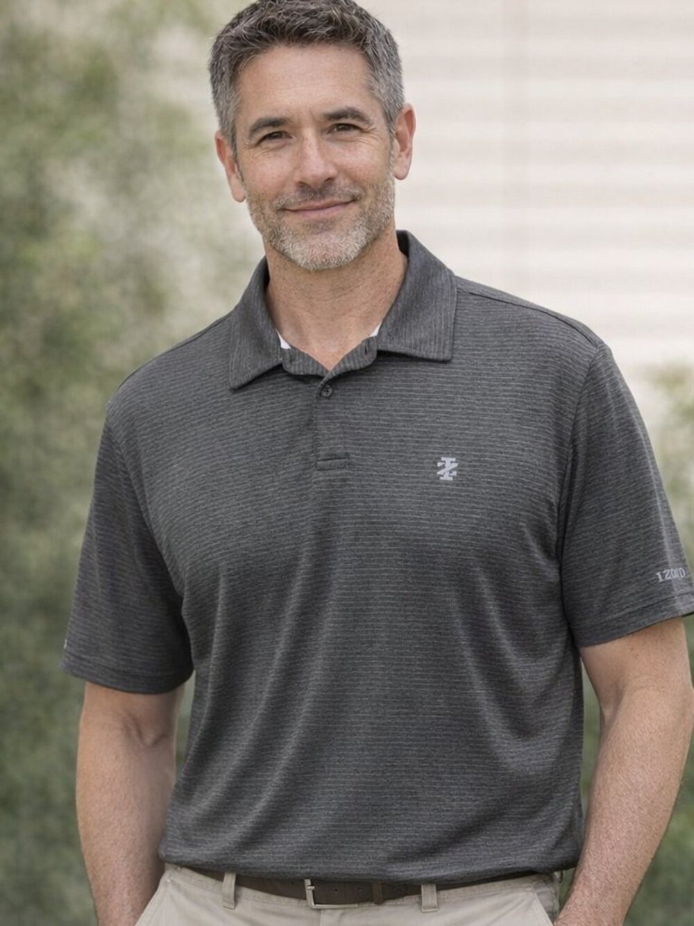 IZOD Men’s Golf Polo Shirt Large Gray Pinstripe | Classic Performance Style